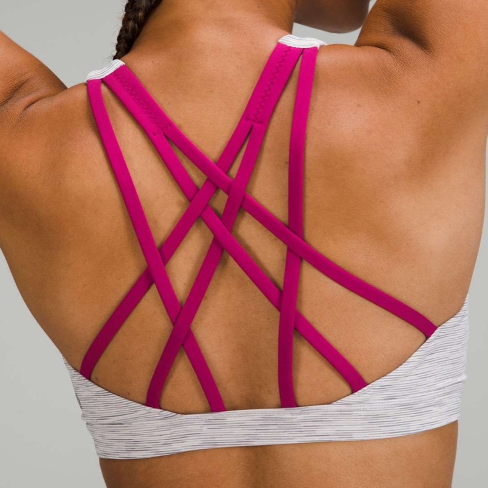 Like new - LULULEMON Free To Be Serene Sports Bra - Wee Stripe / Magenta Purple - Picture 2 of 7